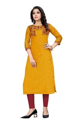 Yellow woven viscose ethnic-kurtis 2