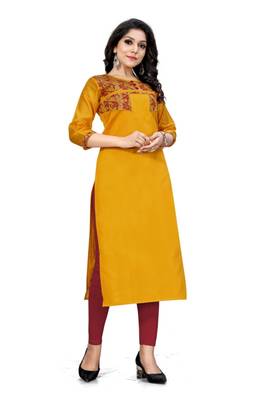 Yellow woven viscose ethnic-kurtis 3