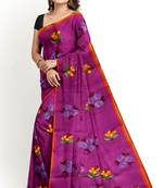 Sareesboutique.in Hand Paint and Embroidery Work on Purple Colour Bangladeshi Cotton with Blouse Piece