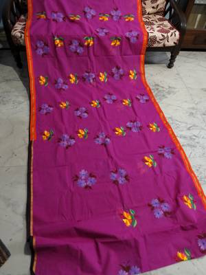 Sareesboutique.in Hand Paint and Embroidery Work on Purple Colour Bangladeshi Cotton with Blouse Piece 2