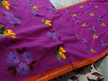 Sareesboutique.in Hand Paint and Embroidery Work on Purple Colour Bangladeshi Cotton with Blouse Piece 3