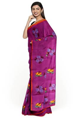 Sareesboutique.in Hand Paint and Embroidery Work on Purple Colour Bangladeshi Cotton with Blouse Piece 5