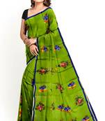 Sareesboutique.in Hand Paint and Embroidery Work on Green Colour Bangladeshi Cotton with Blouse Piece