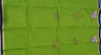 Sareesboutique.in Hand Paint and Embroidery Work on Green Colour Bangladeshi Cotton with Blouse Piece 3