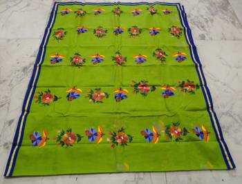 Sareesboutique.in Hand Paint and Embroidery Work on Green Colour Bangladeshi Cotton with Blouse Piece 5