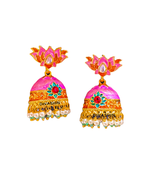 Pearls Pink Lotus Meenakari Traditional Jhumki Earring For Women & Girls   Pink Gold