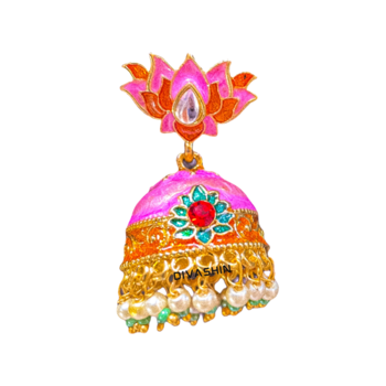 Pearls Pink Lotus Meenakari Traditional Jhumki Earring For Women & Girls   Pink Gold 2