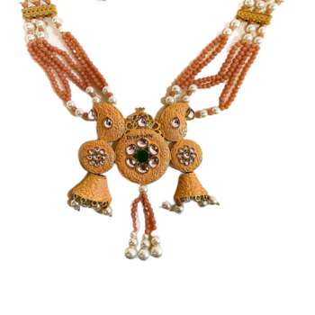 Gold Plated White & Yellow Stone & Beaded Handmade Meenakari Jewellery Set With Earings   Gold Peach Yellow 4