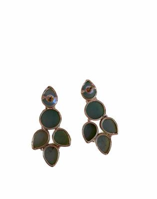 Brass & Sterling Silver Layer Drops & Danglers Wedding Party Handmade Earings   Green Turquiose 3