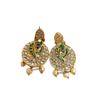 Kundan Long Gold Plated Ganesh Royal Traditional Pearl Design Jewel Set   Black Gold 4