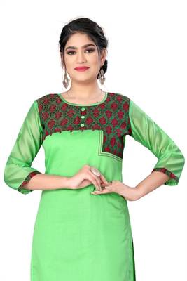 Parrot-green woven viscose ethnic-kurtis 1