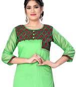 Parrot-green woven viscose ethnic-kurtis