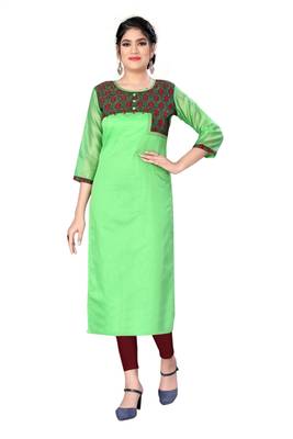 Parrot-green woven viscose ethnic-kurtis 2