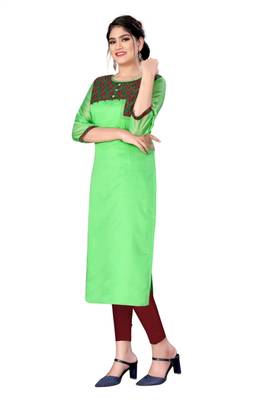 Parrot-green woven viscose ethnic-kurtis 3
