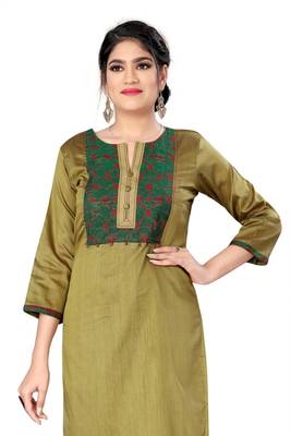 Dark-green woven viscose ethnic-kurtis 1