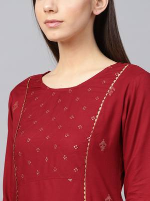 Maroon printed rayon kurtas-and-kurtis 2