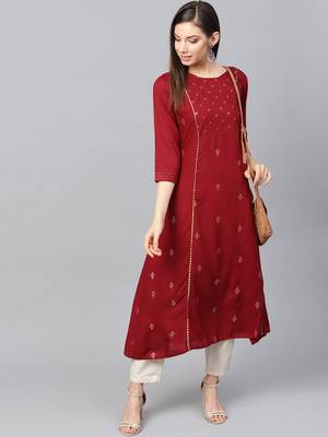 Maroon printed rayon kurtas-and-kurtis 3