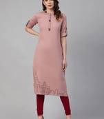 Pink embroidered cotton kurtas-and-kurtis