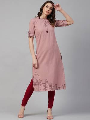 Pink embroidered cotton kurtas-and-kurtis 5