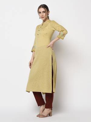 Mustard printed rayon kurtas-and-kurtis 3