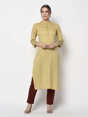 Mustard printed rayon kurtas-and-kurtis 5