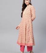 Beige printed cotton kurtas-and-kurtis