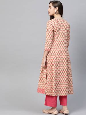 Beige printed cotton kurtas-and-kurtis 2