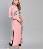 Peach printed rayon kurtas-and-kurtis
