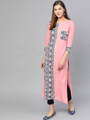 Peach printed rayon kurtas-and-kurtis 3