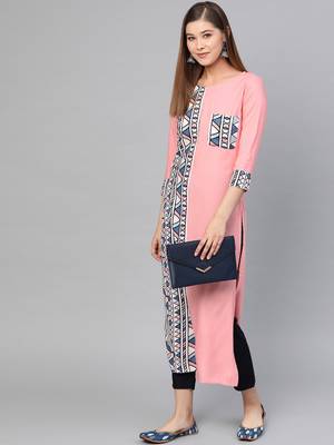 Peach printed rayon kurtas-and-kurtis 5