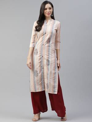 Peach printed cotton kurtas-and-kurtis 1