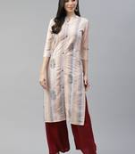 Peach printed cotton kurtas-and-kurtis