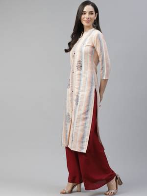 Peach printed cotton kurtas-and-kurtis 3