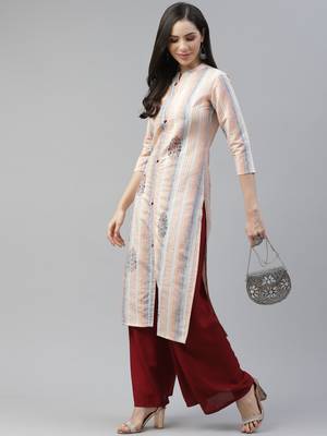 Peach printed cotton kurtas-and-kurtis 5