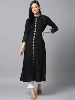Black embroidered rayon kurtas-and-kurtis 1