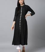 Black embroidered rayon kurtas-and-kurtis