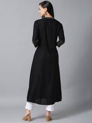 Black embroidered rayon kurtas-and-kurtis 2