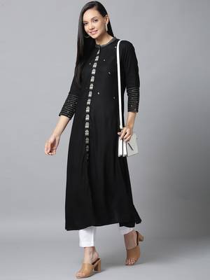 Black embroidered rayon kurtas-and-kurtis 3