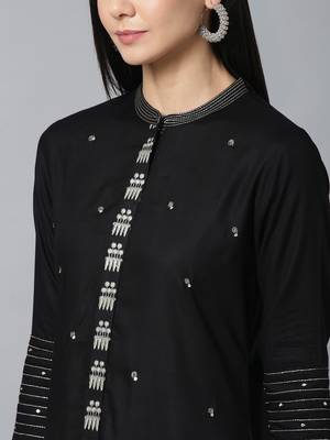 Black embroidered rayon kurtas-and-kurtis 4