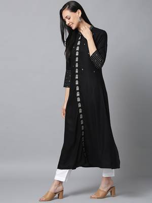 Black embroidered rayon kurtas-and-kurtis 5