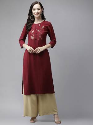 Maroon embroidered cotton kurtas-and-kurtis 1