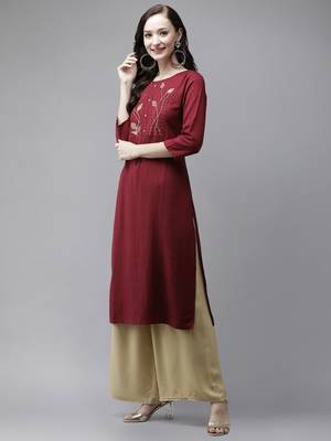 Maroon embroidered cotton kurtas-and-kurtis 3