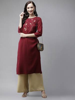 Maroon embroidered cotton kurtas-and-kurtis 5