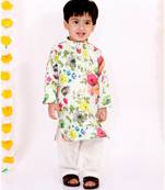 Little Bansi Full Sleeves Floral Print Kurta With Pajama   Green