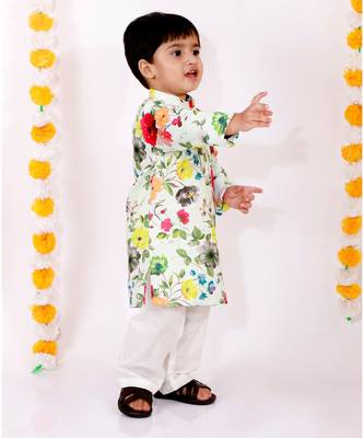 Little Bansi Full Sleeves Floral Print Kurta With Pajama   Green 2