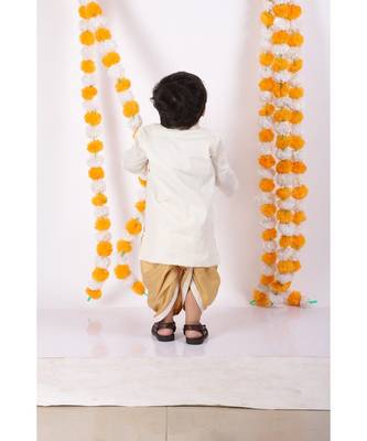 Little Bansi Full Sleeves Floral Embroidered Sherwani With Dhoti   Cream & Beige 2