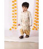 Little Bansi Full Sleeves Floral Embroidered Sherwani With Dhoti   Cream & Beige