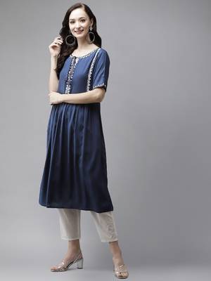 Blue plain rayon kurtas-and-kurtis 1