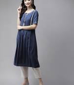 Blue plain rayon kurtas-and-kurtis