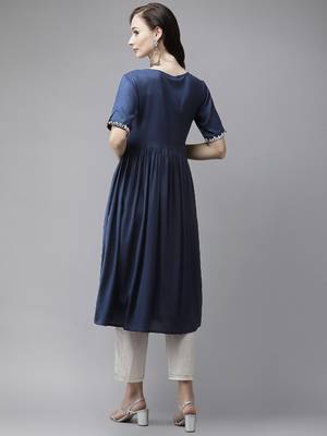 Blue plain rayon kurtas-and-kurtis 2